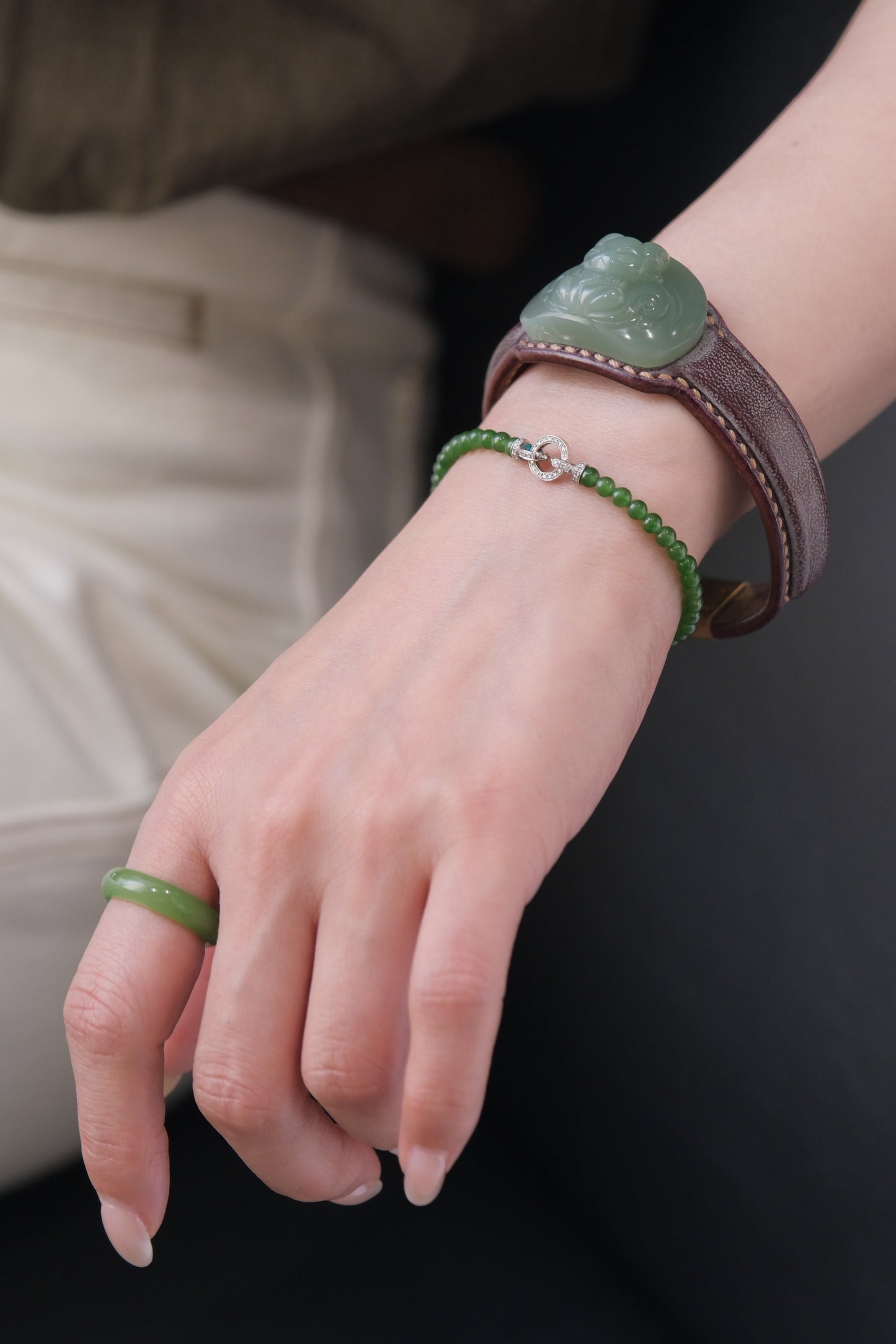 Hetian Jade Nine-Tailed Fox Wristband | Guardian of Love & Success