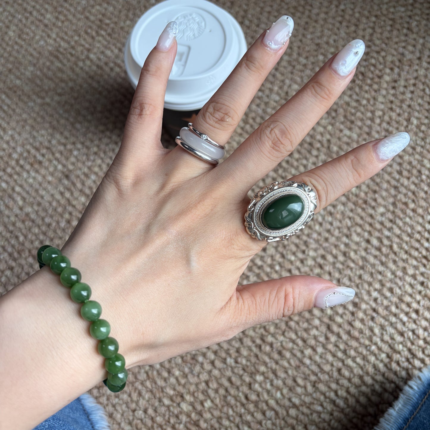 VINTAGE PINE-GREEN JADE RING