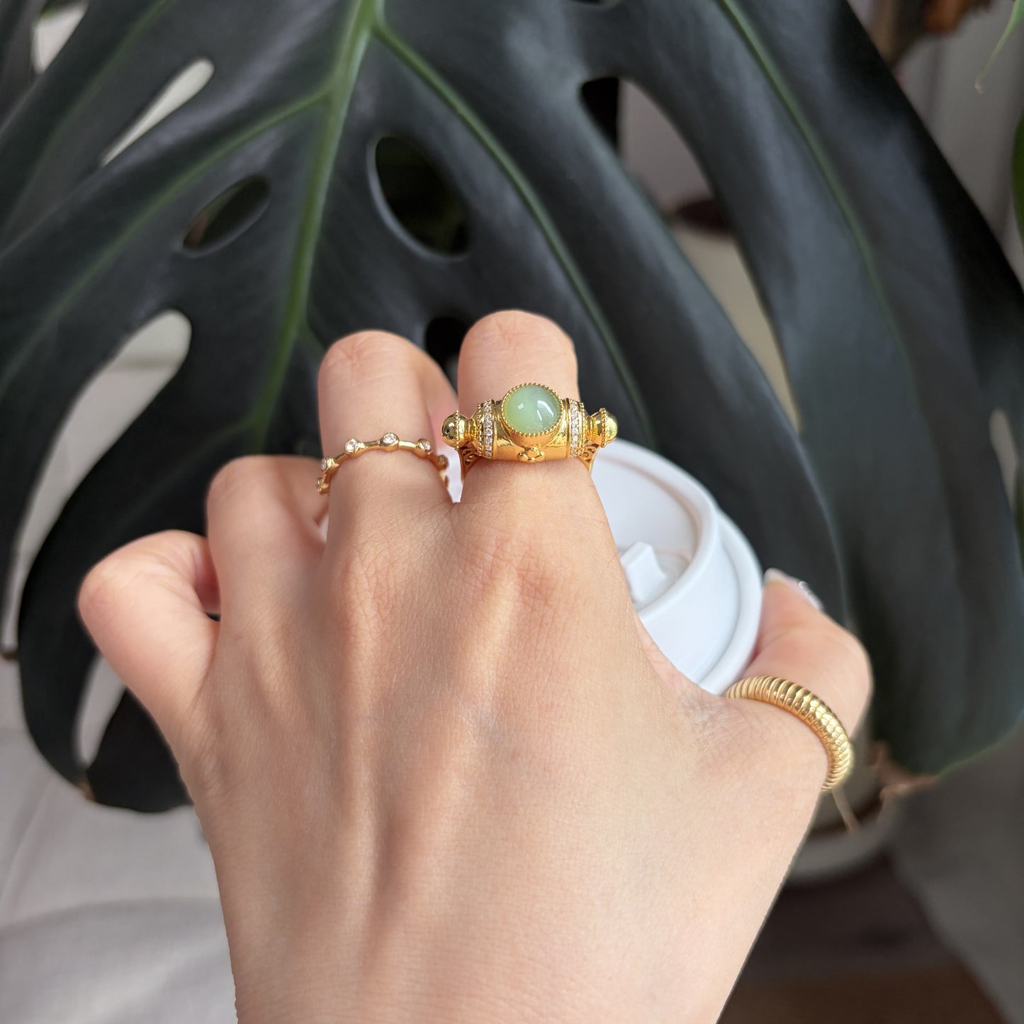 PRAYER-WHEEL SPINNER JADE RING