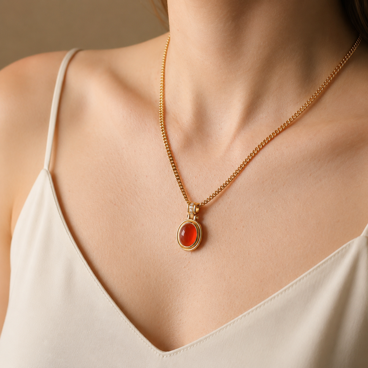 Koi fish red agate pendant necklace with symbolic design