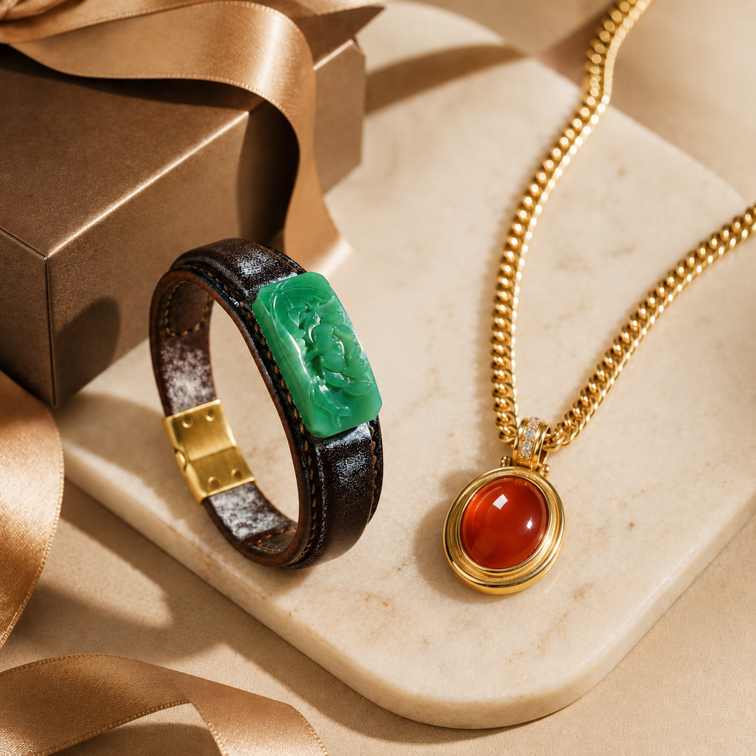 Meaningful jade and red agate jewelry gift from Ruiyu