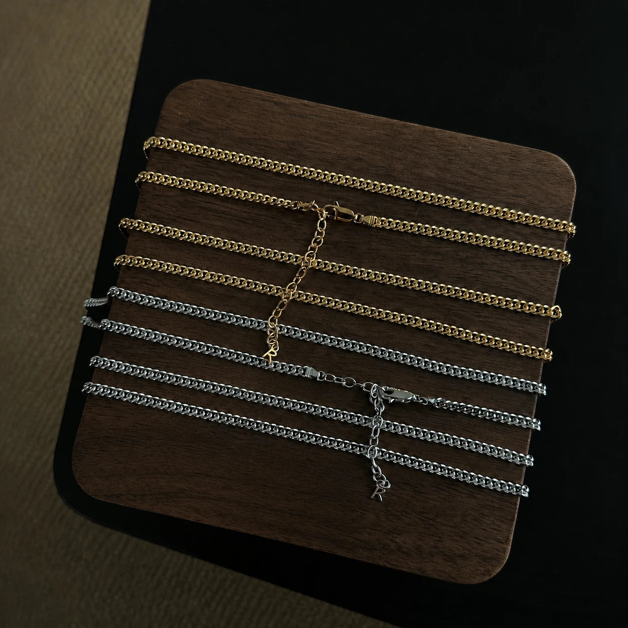 Gold and silver tone Cuban chain necklaces for pendant styling