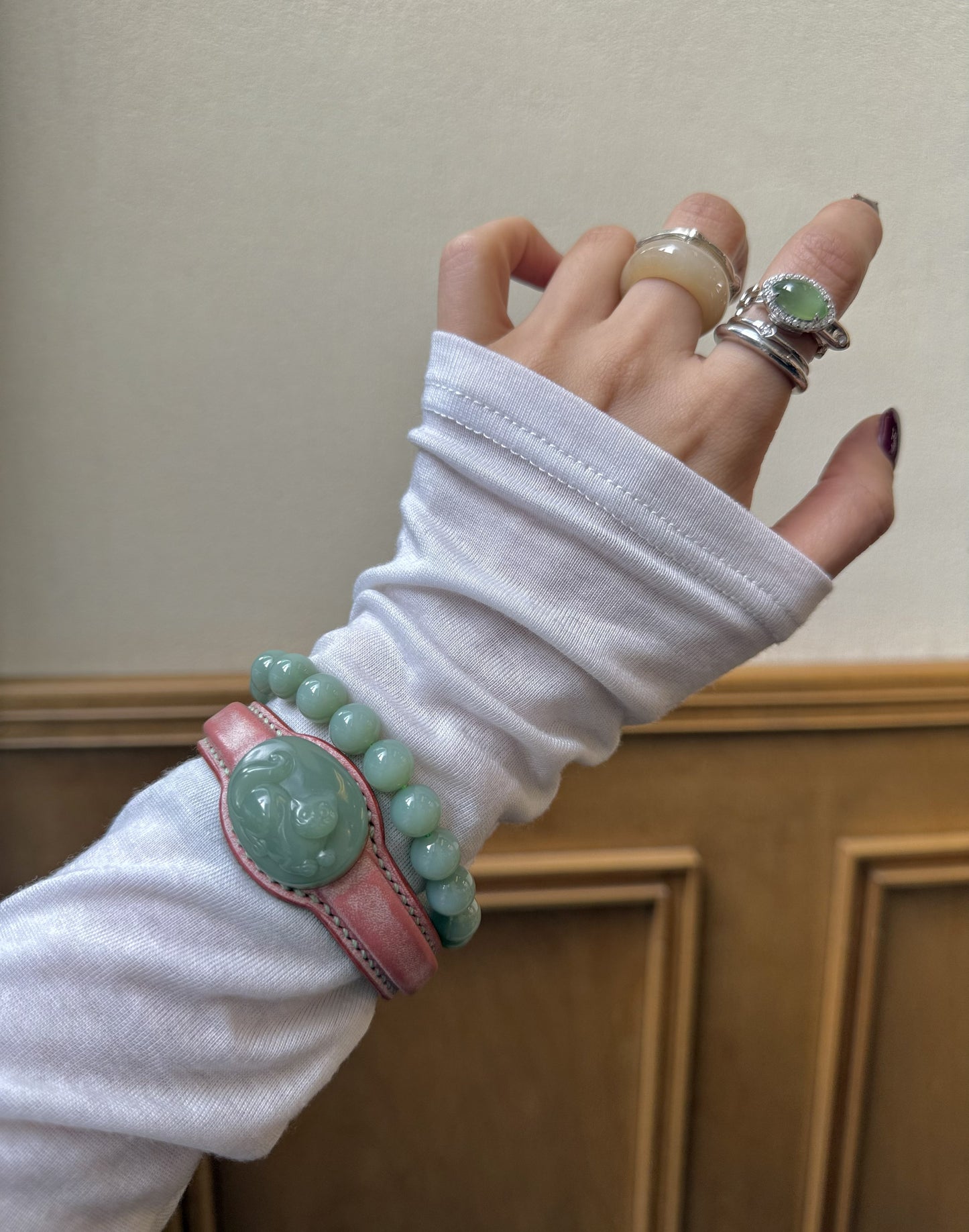 LUCKY CAT JADE LEATHER BRACELET – CELADON GREEN