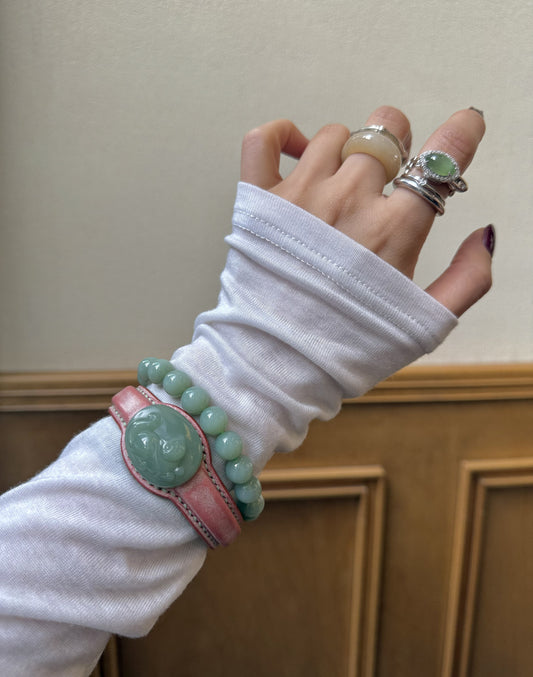 LUCKY CAT JADE LEATHER BRACELET – CELADON GREEN