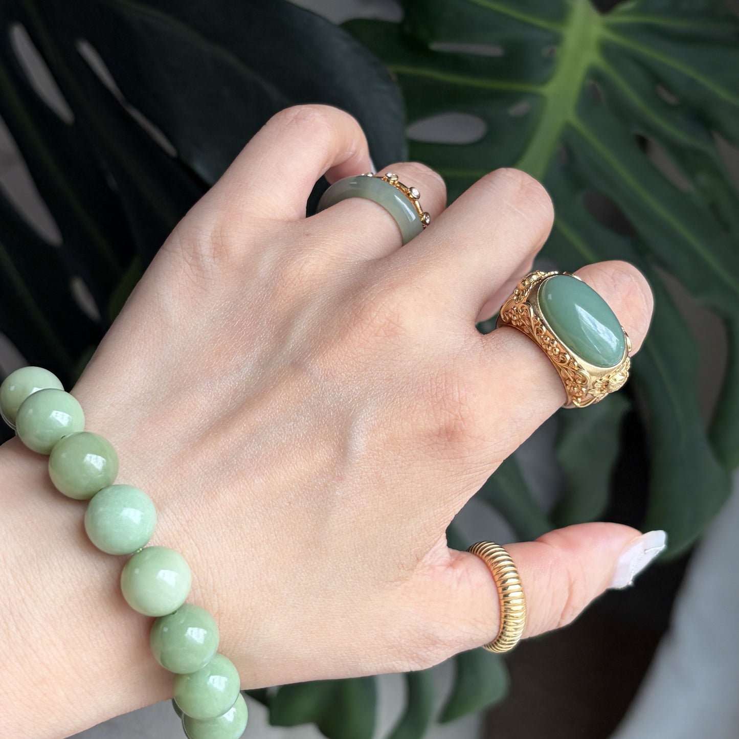 EQUESTRIAN HORSE-RIDER GREEN JADE RING