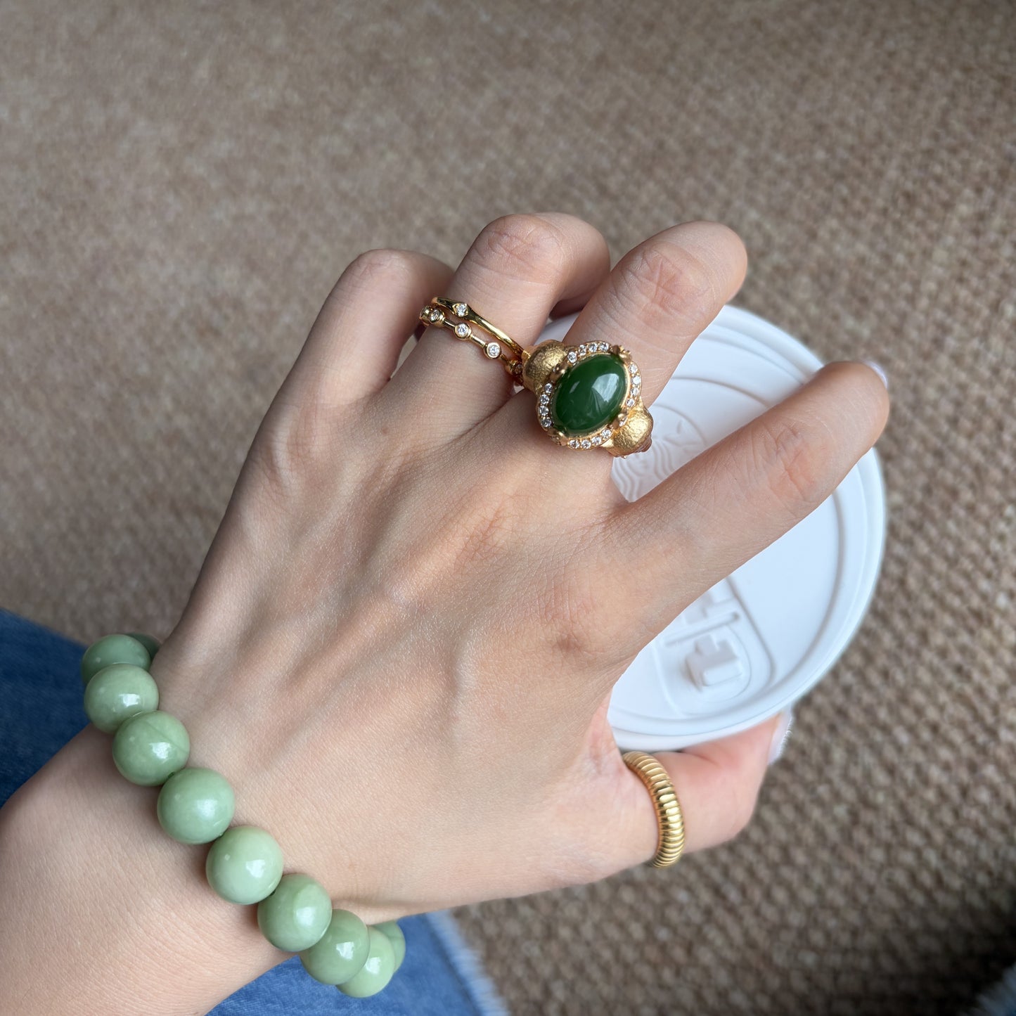 PROWLING PANTHER GREEN JADE WRAP RING