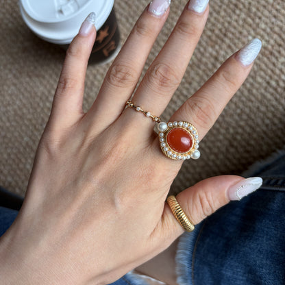 "PALACE TREASURE" NANHONG AGATE & PEARL STATEMENT RING