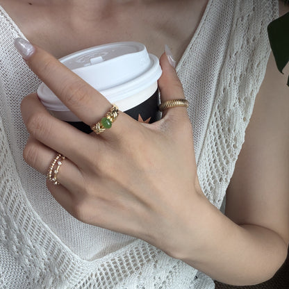 LUCKY BAMBOO "DRIPPING EMERALD" GREEN JADE RING