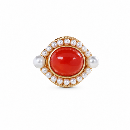 "PALACE TREASURE" NANHONG AGATE & PEARL STATEMENT RING