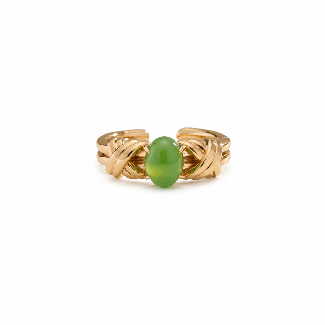 VINTAGE APPLE-GREEN JADE CROSSOVER RING