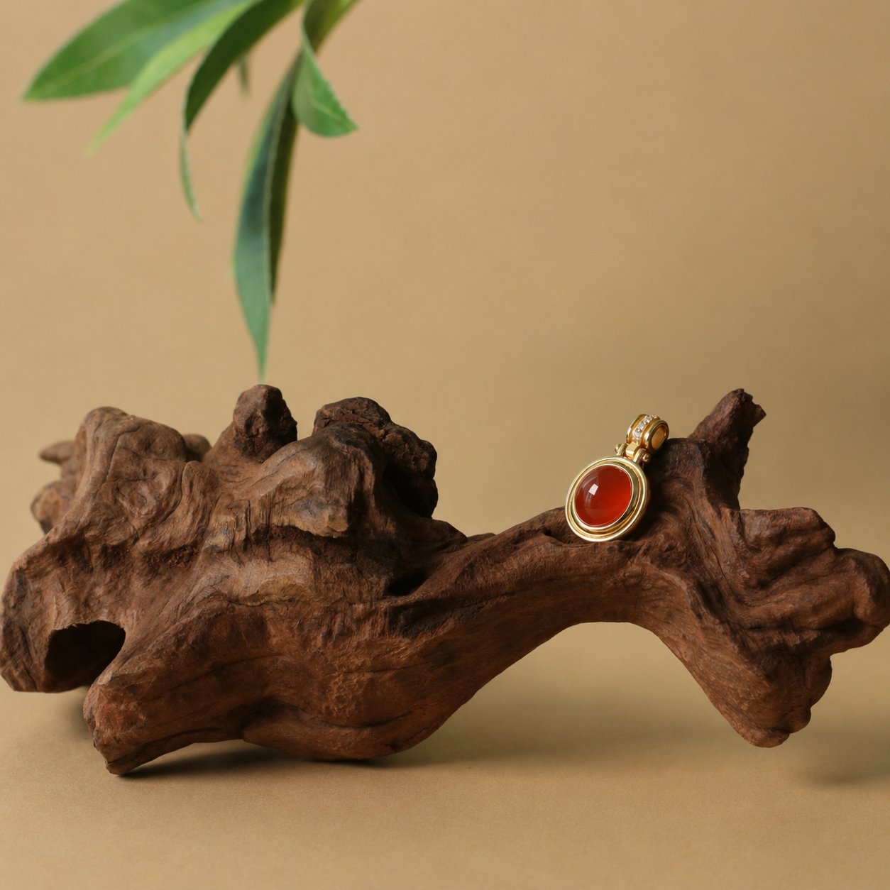 Koi fish red agate pendant necklace with symbolic design