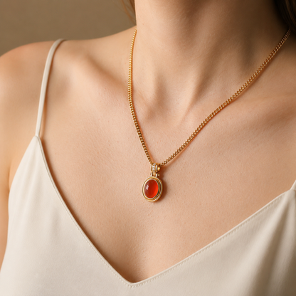 Koi fish red agate pendant necklace with symbolic design