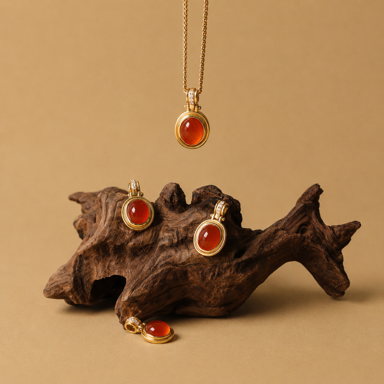 Koi fish red agate pendant necklace with symbolic design