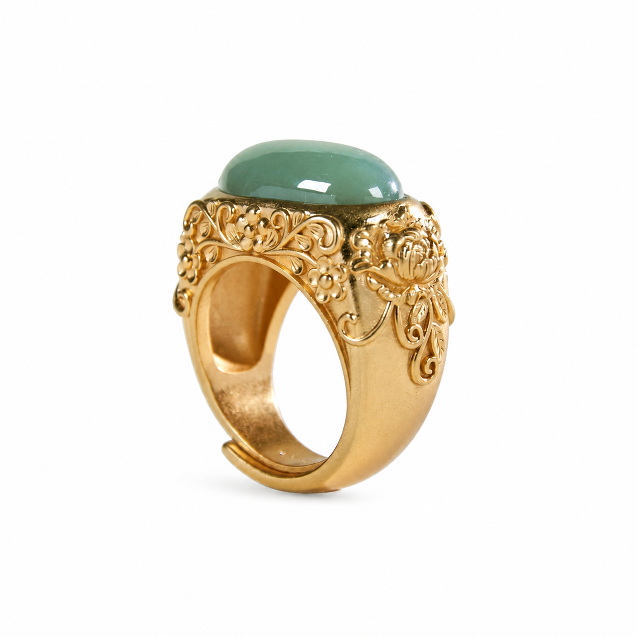 EQUESTRIAN HORSE-RIDER GREEN JADE RING