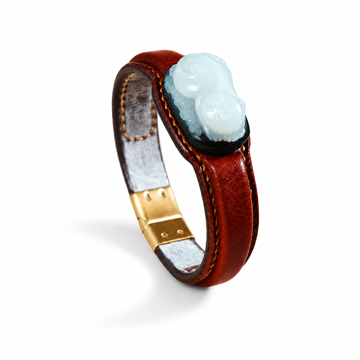LUCKY CAT JADE LEATHER BRACELET – BLACK & WHITE