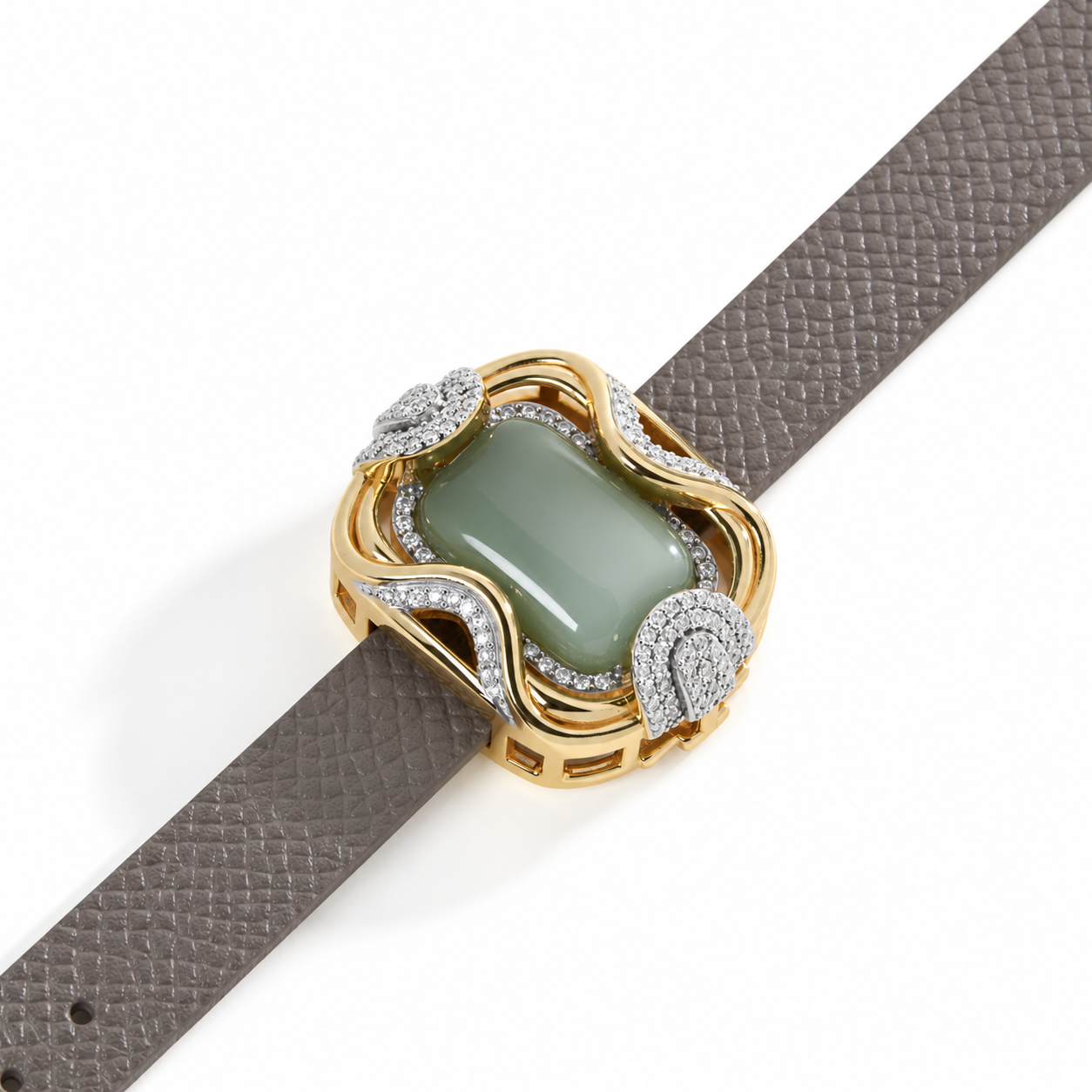 TWO-TONE GENUINE LEATHER JADE BRACELET