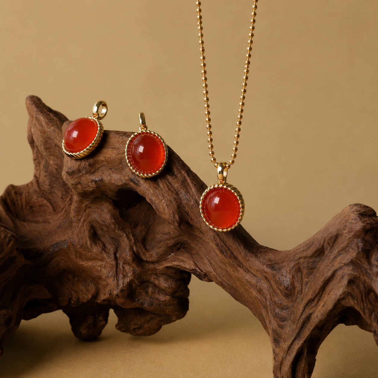 Round red agate pendant 