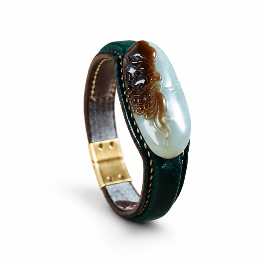 BODHIDHARMA JADE LEATHER BRACELET – SUGAR WHITE