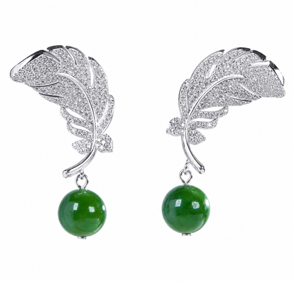 FEATHER-DESIGN JADE EARRINGS