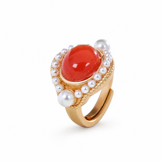 "PALACE TREASURE" NANHONG AGATE & PEARL STATEMENT RING